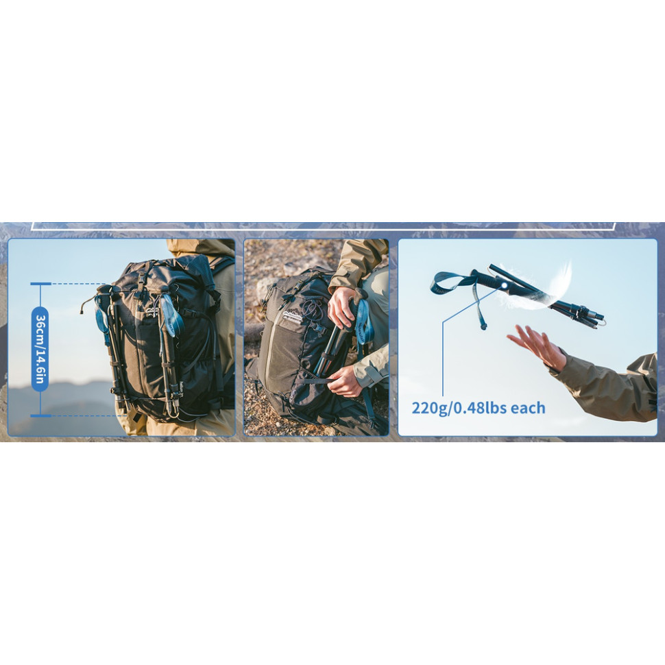  Комплект із п'ятисекційних складаних трекінгових палиць Naturehike CNK2450DS013 Gale Pro, 115-135 см, 2 шт, чорні