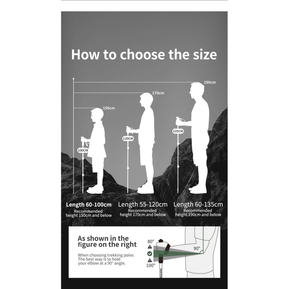 Трекінгова палиця 3-сек. Naturehike CNK2550DS010, 55-120 см, алюміній, зелена
